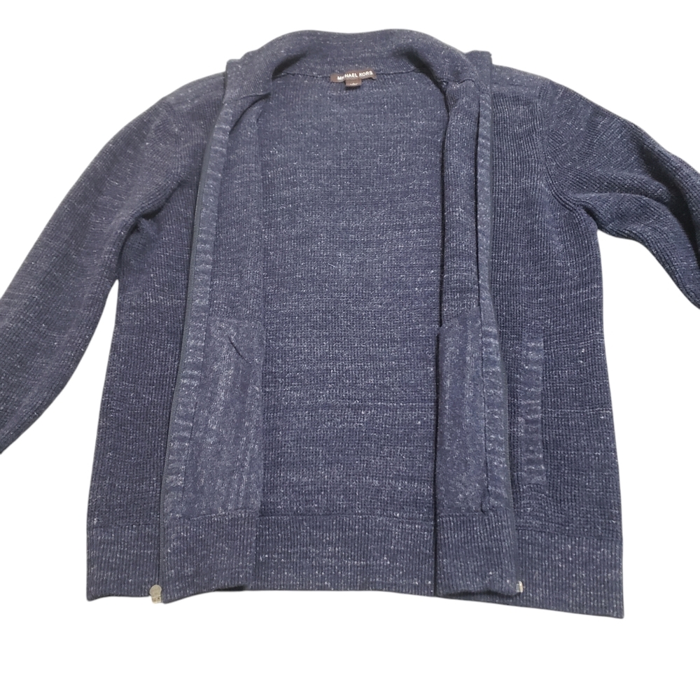 Michael Kors Mens Full Zip Wool Blend Sweater Blue Sz Large - Picture 12 of 14